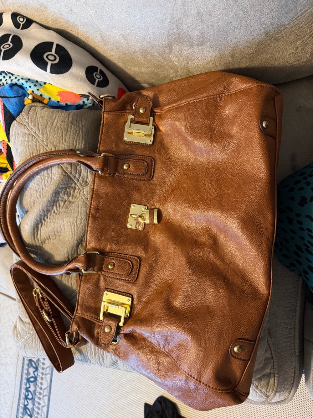 Call It Spring Tan Leather Tote with Gold Hardware